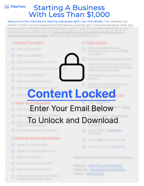 Starting a Business Fast and Cheap with less than $1,000 Checklist PillarFlow for Creators, Entrepreneurs, Founders, Business Owners and Private Equity Investors
